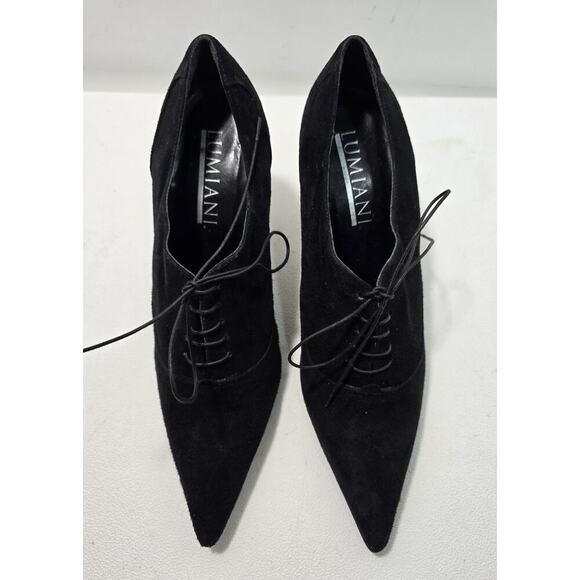 Lumiani Lace Up Oxford Style Heels Black Suede Made in Italy Sz 40/US 9-9.5 - Picture 2 of 9